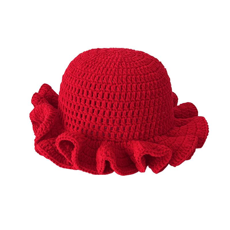 New Colorful Crochet Ruffle Brim Knit Bucket Hats Winter Woman Handmade Stretch Fisherman Cap Outdoor Warm Windproof Beanie Hat