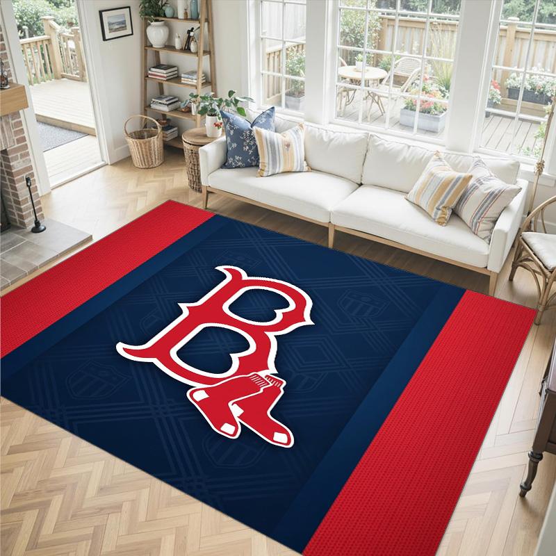 Boston Red Sox Design Crystal Velvet Carpet Cozy Non?Slip Printed Rug For Bedroom Living Room Entrance