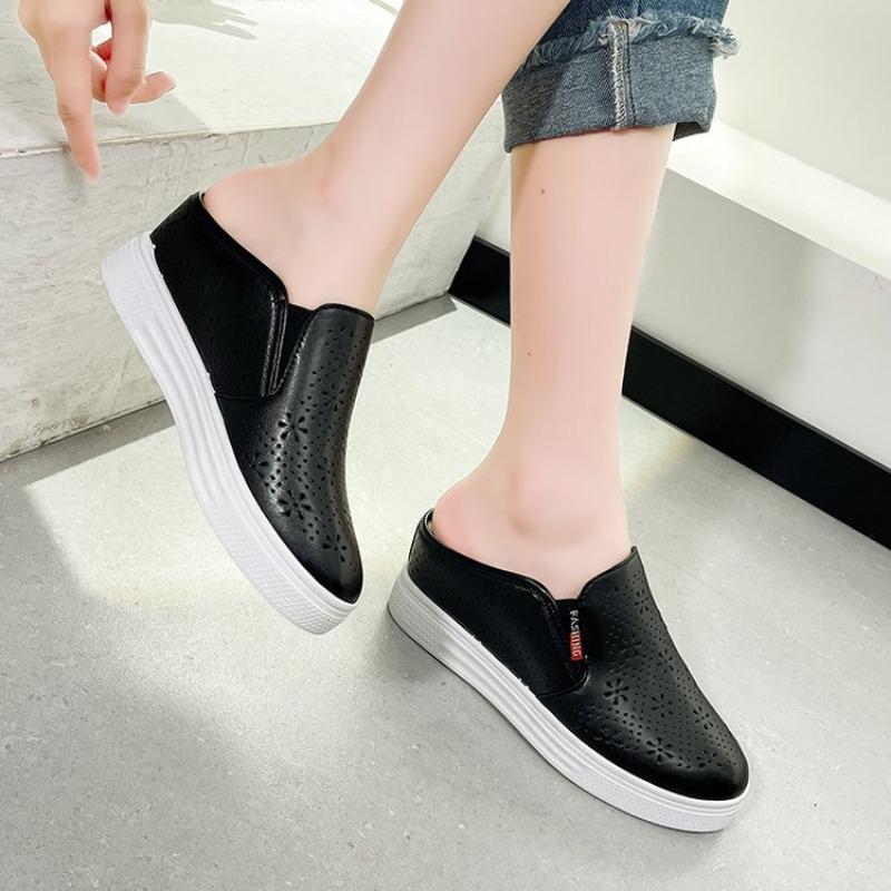 Schuhüberzug Zehenbereich Niedrig Hausschuhe Plateau Slipper Pantoletten Damenschuhe Durchbrochene Absätze Flach 2025 Sommer PU