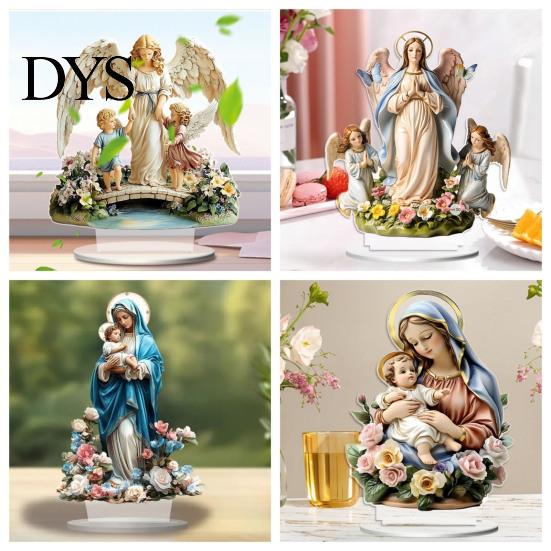 Spiritual Gift for Baptism Virgin And Angel Ornament, 2D Acrylic Religious Ornament with Catholic Statue Base, Table Centerpiece, Christian