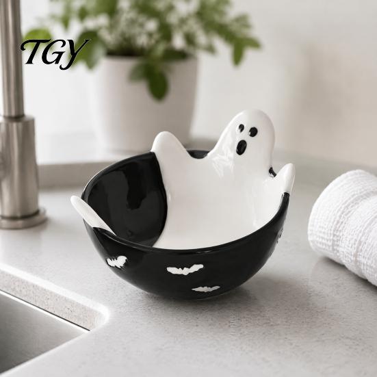 Decorative Serving Tray Halloween Skeleton Lounging Tidbit Serveware, 3D Relief Resin Candy Bowl for Skull Party Platter Snacks Dips, Creative