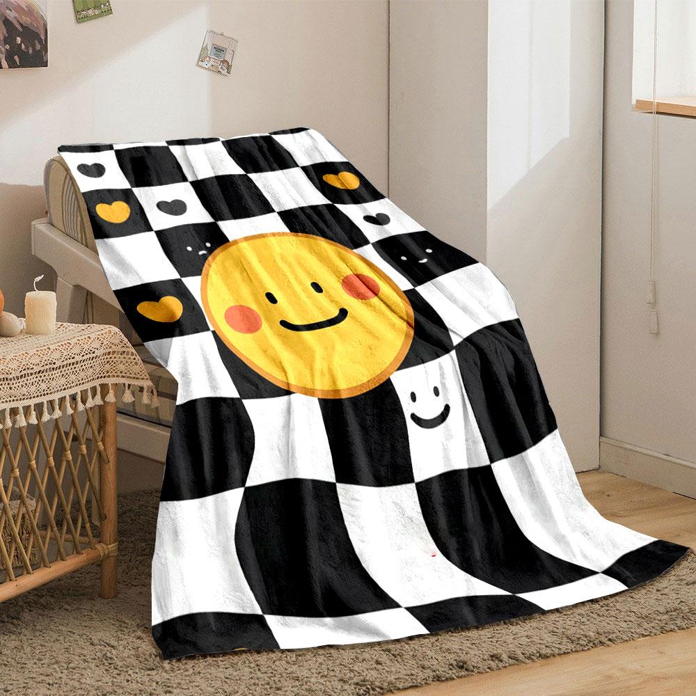 Smiley Face Checkered Blanket Bedroom Blanket for Livingroom Couch Lunch Break Soft Throw for Friend's Festival Gift