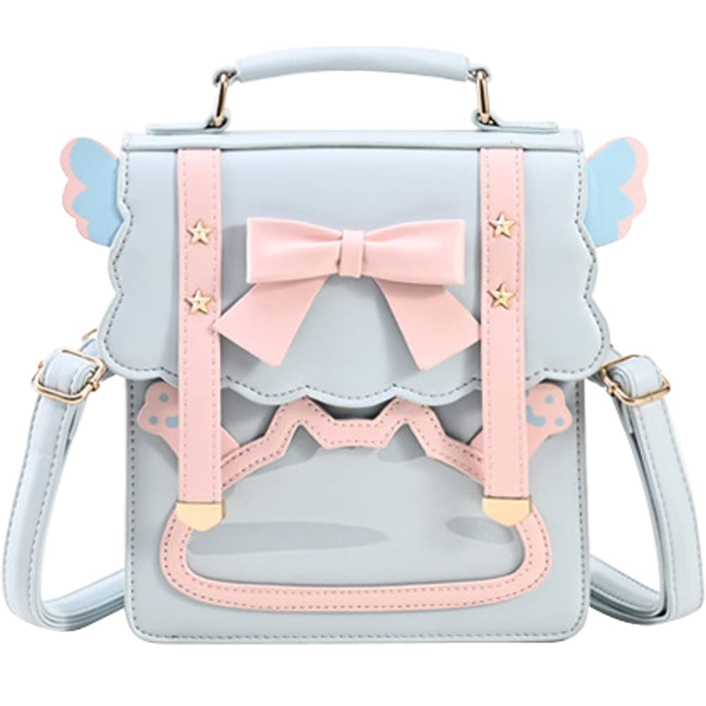 

YUYAKESHI Backpack, PU Leather, Women s Bag, Cat Design, 3-Way, Waterproof, Cute, Square Bag with Ribbon, School Bag, JK, Student (Blue)