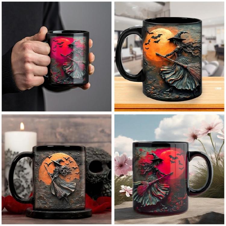 Handcrafted Witches Styles Ceramic Coffee Cup Halloween Kitchenwares With Bright 3D Detail 3D Witches Halloween Cup