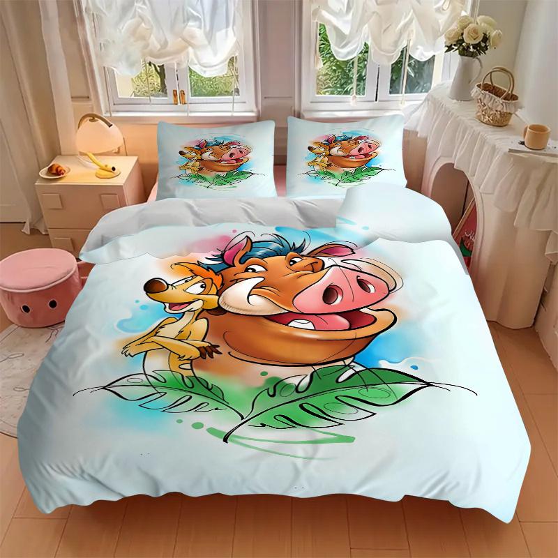 3-teiliges Timon & Pumbaa Der König der Löwen Bettwäsche-Set Weich und Bequem Schlafzimmer, Gästezimmer und Wohnheim Dekor Bettwäsche-Set B096