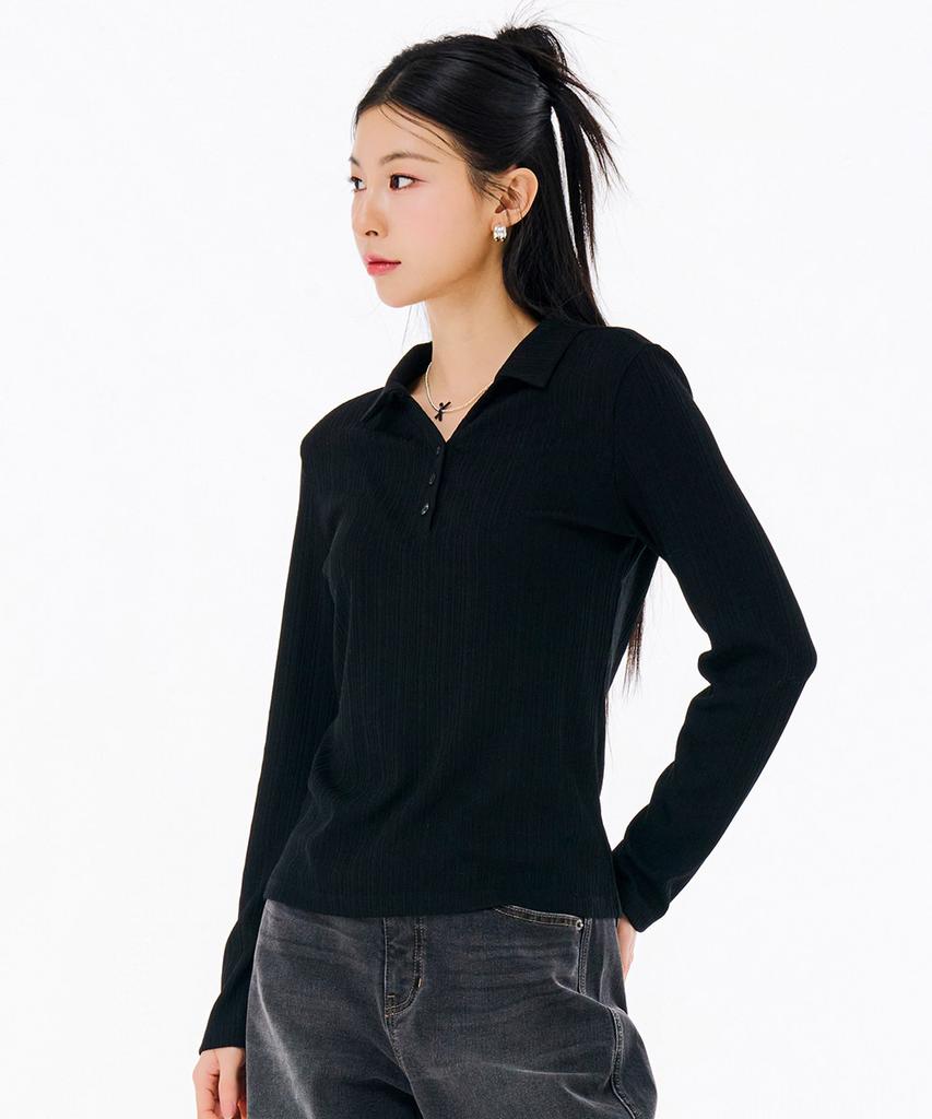 CHASECULT Women'S Ribbed Open Collar Long Sleeve T-Shirt-Farg5162B03