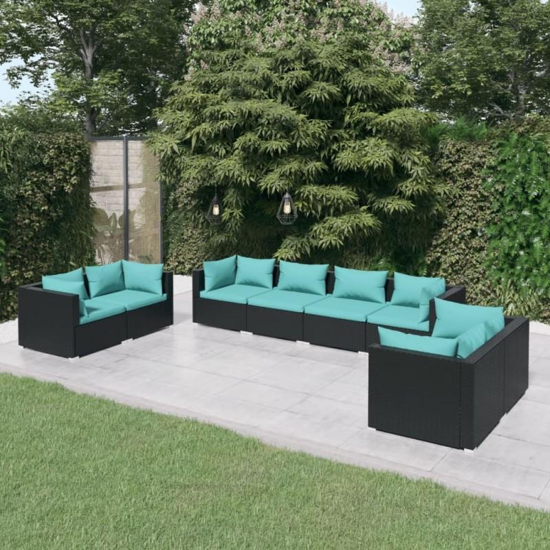 Día y Noche - Día y Noche Set de muebles de jardín 8 pzas y cojines ratán sintético negro