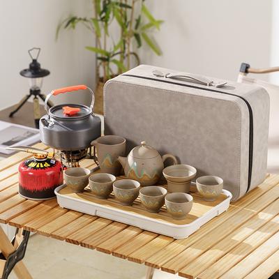 Coarse Pottery Travel Tea Set Convenient Outdoor Tea Making Equipment Camping Picnic Tea Making with Kettle Tea Stove
