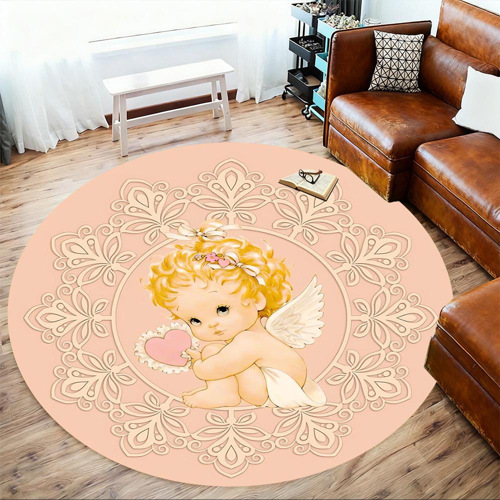 1pc Angel Baby Round Chair Mat Office Area Rug - Non-Slip, Floor Mat for Office, Bedroom, and Indoor Decor P127198