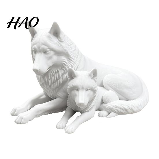 3D Printed Wolf Art Collectibles Figurine, Parent And Child Animal Statue, Modern Decorative Pieces for Study Display Minimalist Sculpture Living Room