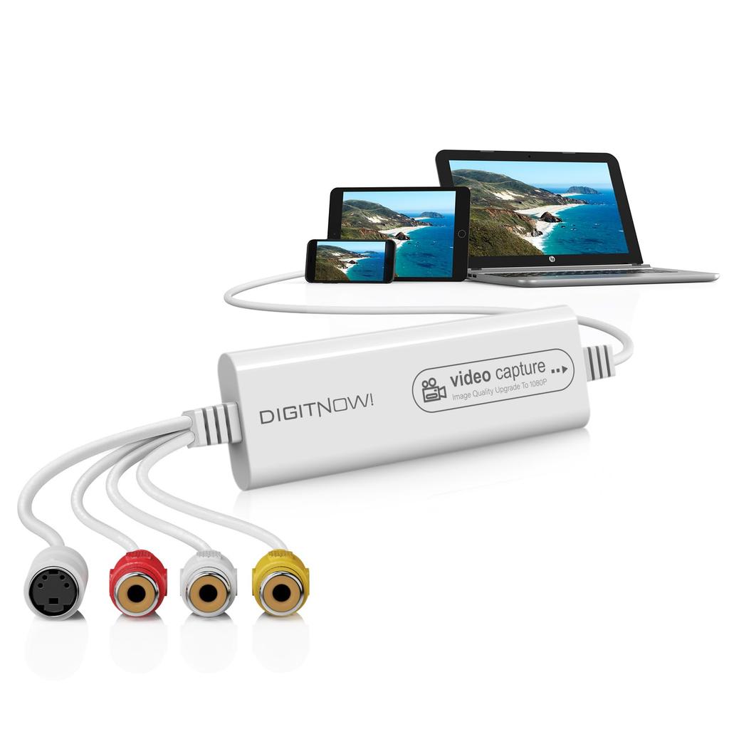 DigitPro Acquisizione Video USB da VHS a Digitale RCA a USB Converti VHS VCR Hi8 Mini DV in Compatibile con Nastro PC Windows e Mac OS Scheda, Convertitore,