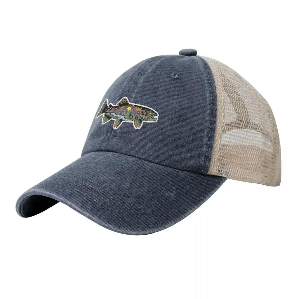 Modna Unisex Kreskówkowa Rzeka Wąż Pstrąg Górzysty Outdoor Wędkarstwo Cowboyska Siatkowa Czapka Baseballowa