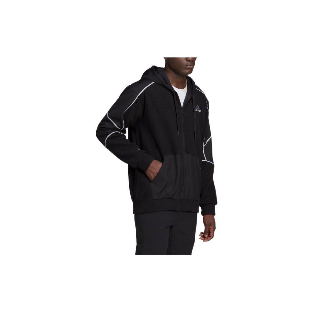 Adidas FW22 Printed Logo Sports Hooded Jacket Men Outerwear Black HL6908