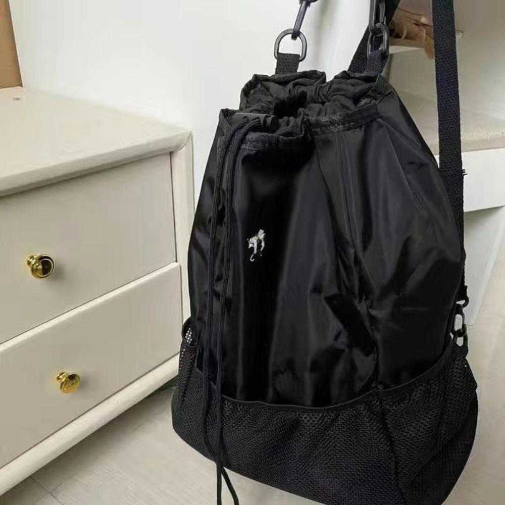 Large capacity nylon sports and leisure backpack 2025 new versatile drawstring schoolbag Korean niche shoulder bag tide