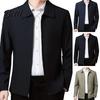 Zip Up Men Coat Jacket Lapel Solid Color Mid-aged Elderly Long Sleeve Zipper