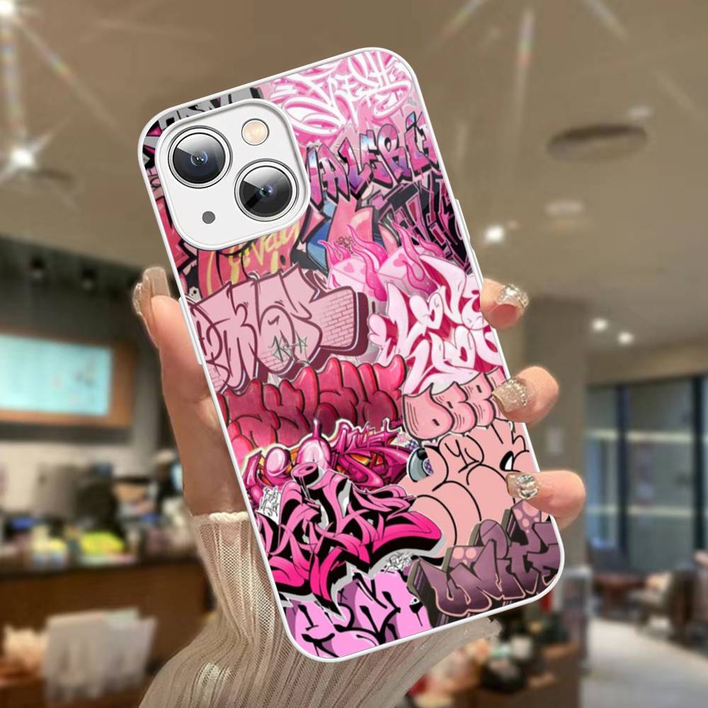 Cool Black Graffiti For iPhone 14 13 12 Mini 11 Pro XS Max X XR 14 Plus Tempered Glass Cover