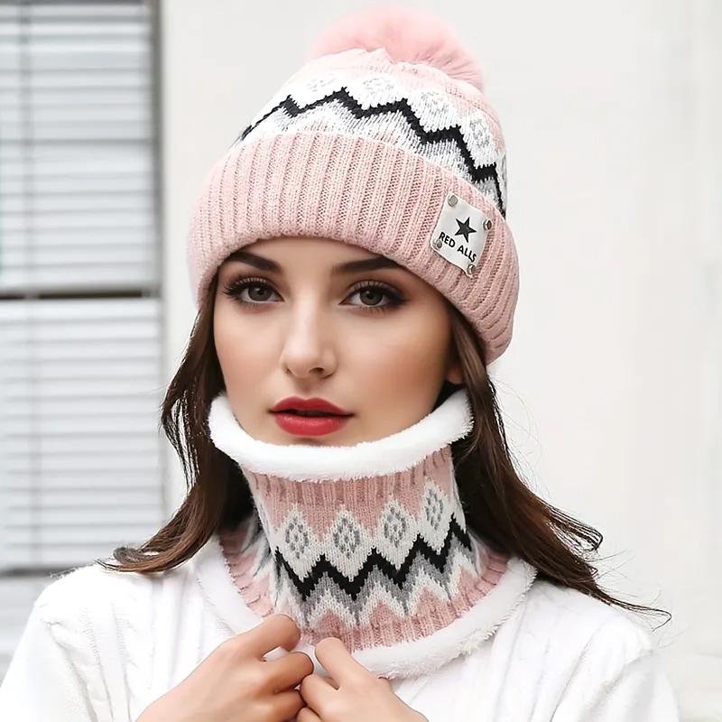 1Set Knitted Fabric Convenient Wearing Warm Gift Soft Flexible Scarf Outdoor Sports Hat Windproof Hat+Scarf