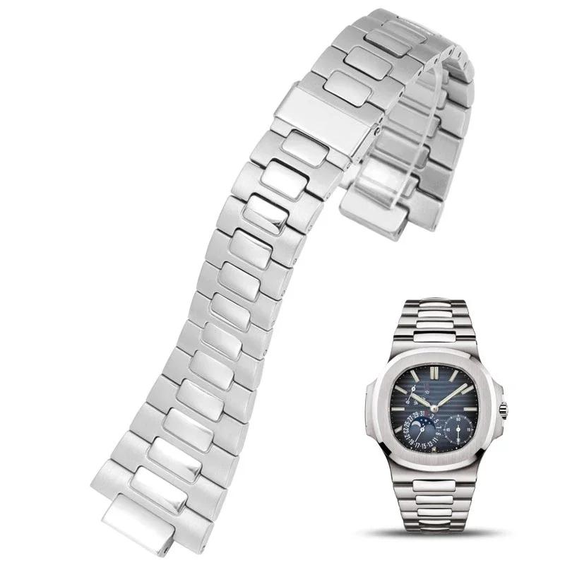

Для Patek Philippe Nautilus 5711/5726 Тонкий стальной ремешок для часов мужской выпуклый аксессуары для часов из нержавеющей стали 25мм*13мм браслет 25mm-13mm серебряный