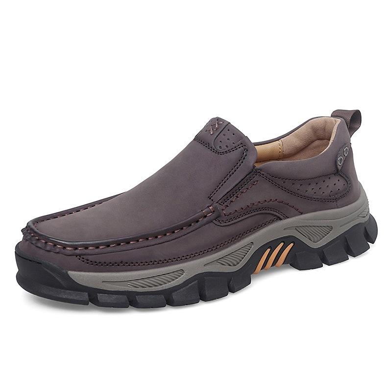 Retro Style Leather Loafers Mens Comfort Casual Shoes Breathable Male Driving Footwear Moccasin Travel Climbing Camping Footwear