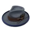 Elegant Feather Homburg Wool Styling Hat with Wide Brimmed Flat Hat Wide Brimmed Western Hat for Casual Wear