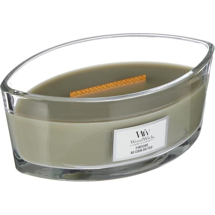 Coffret cadeau - WoodWick - Bougie Ellipse - Parfum Au coin du feu - Mèche en bois - 50 heures de combustion