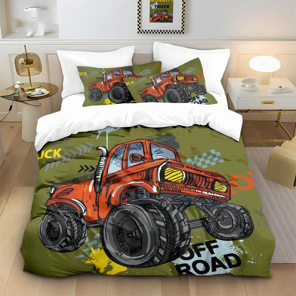 Catroon Monster Bedding Sets Monster Truck Duvet Cover  Soft Quilt Cover And Pillowcases For Teens Single Double