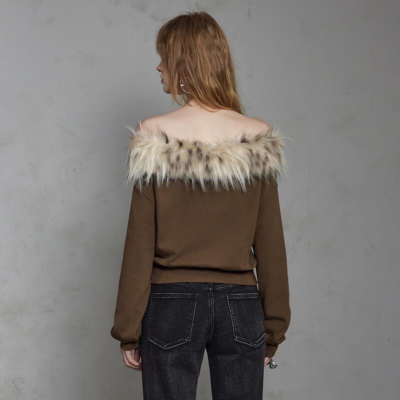 UNIFREE American Retro Fur Collar Cropped Sweatshirt Jacket