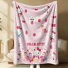 Sanrio Hello Kitty Plush Flannel Blanket Lightweight Throw Pink Gingham Apple Blanket Bed Sofa Cover School Office Nap Shawl