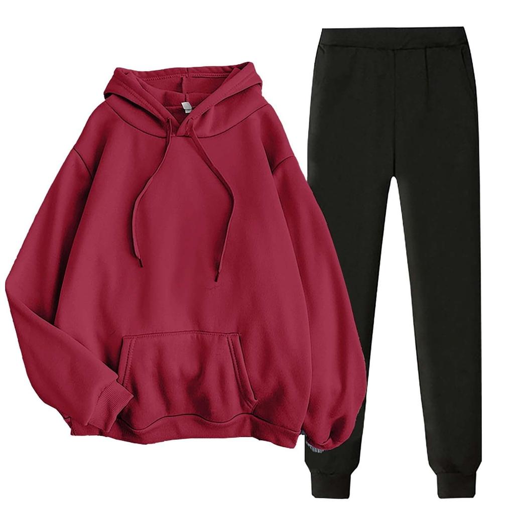 Women's Two-piece Casual Solid Color Ribbed Long Sleeved Sweatshirt And Pants Set