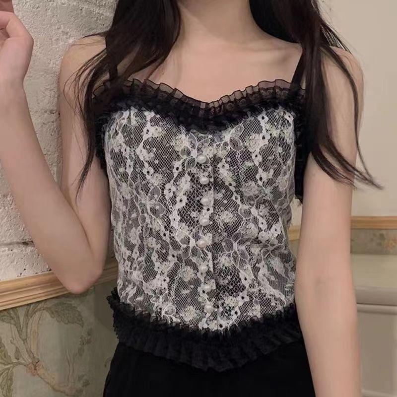 Женский Кружевной Топ-Майка Подкладка Жилет Бандо с Чашечками Горячая Девушка Складчатый Внутренний и Внешний Слой Антискользящий Жилет M