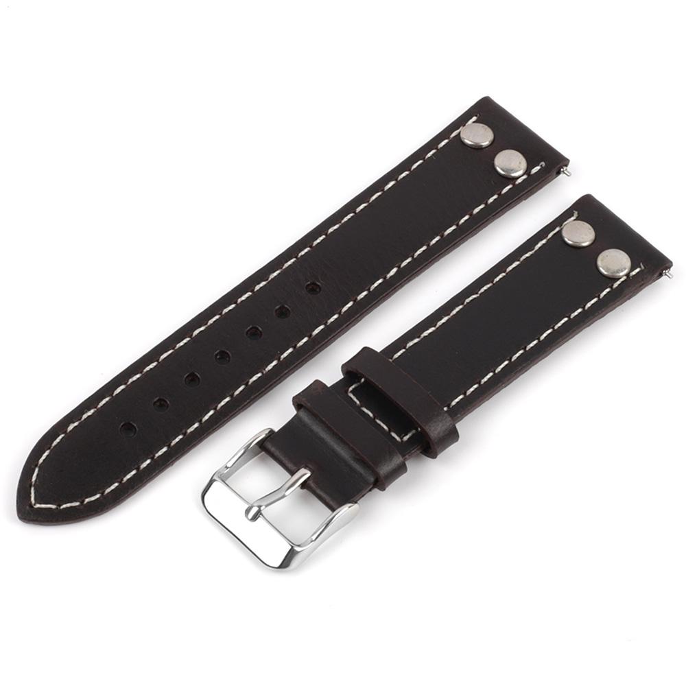 Vintage Discoloration Oil Wax Genuine Leather Watchband 18mm 20mm 22mm 24mm Rivet Bracelet Quick Release Watch Strap for Men