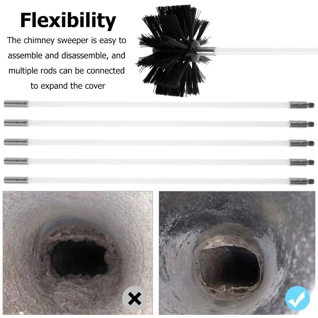 Sada kartáčů na čištění komínů Větrací potrubí 11 ks tyčí s nylonovými kartáčovými hlavami Čistič komínů Otočná tyč na krb Větrací otvor sušičky