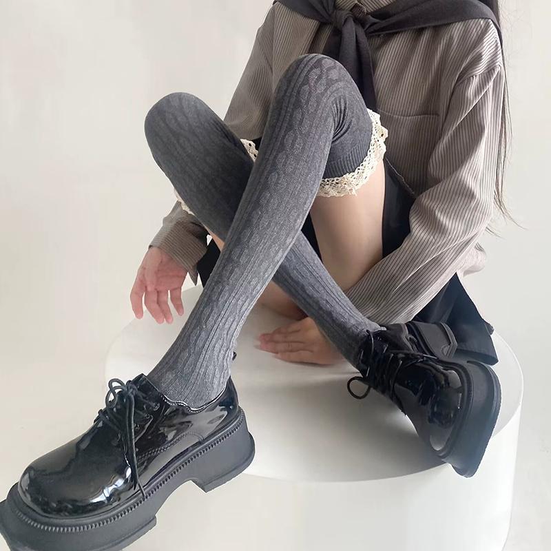Herfst/Winter Preppy Stijl Sokken tot Over de Knie met Kantrand Effen Kleur Verticale Strepen Compressiekousen