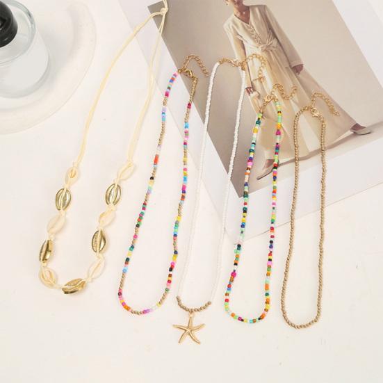 5Pcs Layered Boho Shell Beaded Necklaces for Women, Fashion Bohemia Adjustable Length Necklace, Beach Starfish Beach Necklace, Ocean Vacation Jewelry
