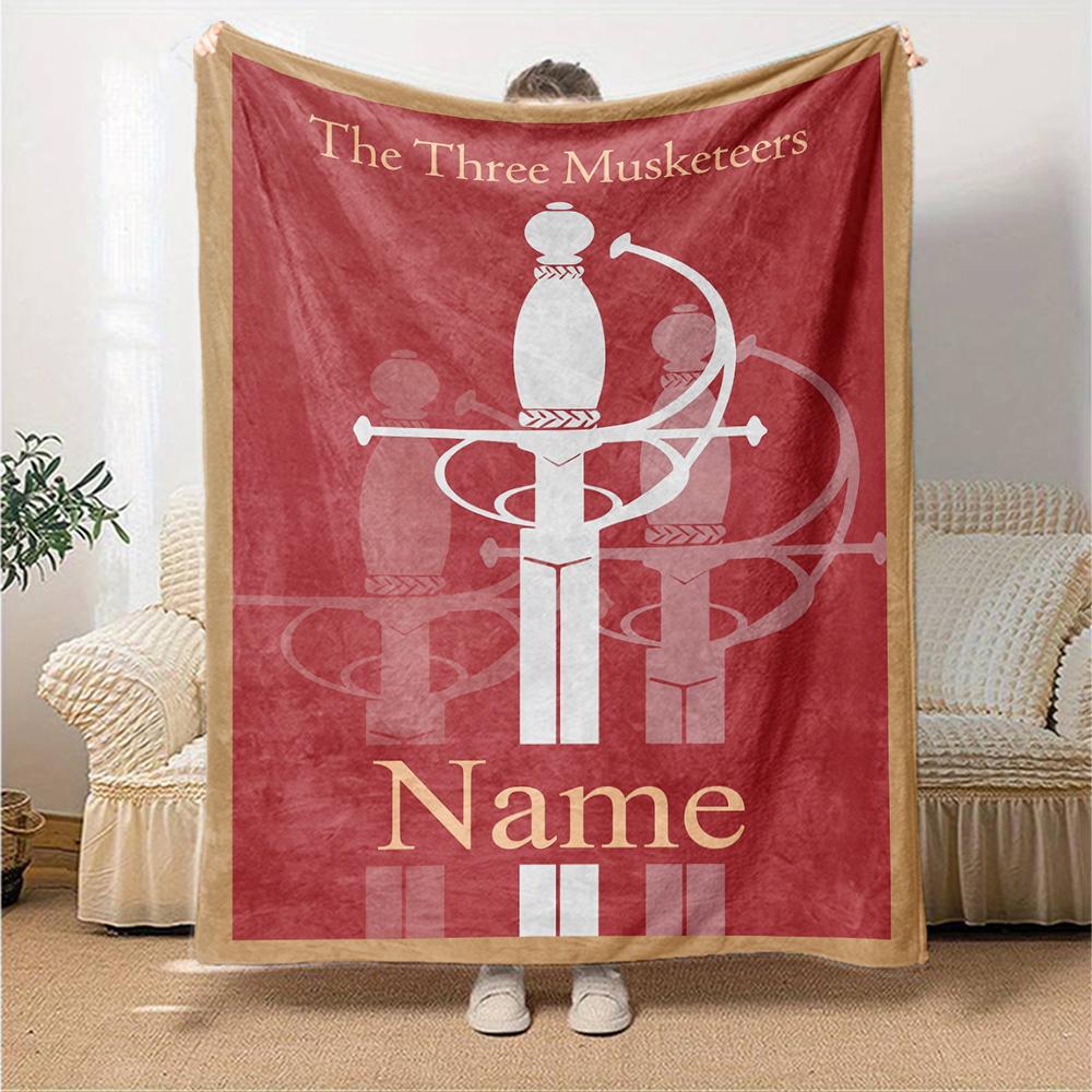 Custom Name Three Musketeers Theme Printed Blanket Perfect For Couch Bed Travel Outdoor Use Machine Washable Cozy Durable