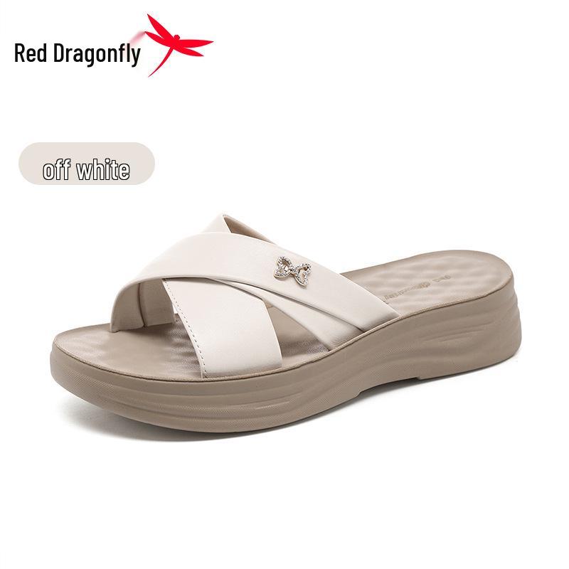 Red Dragonfly Women s Height-Boosting Soft Leather Sandals - Summer Flip-Flops with Thick Soles 36
