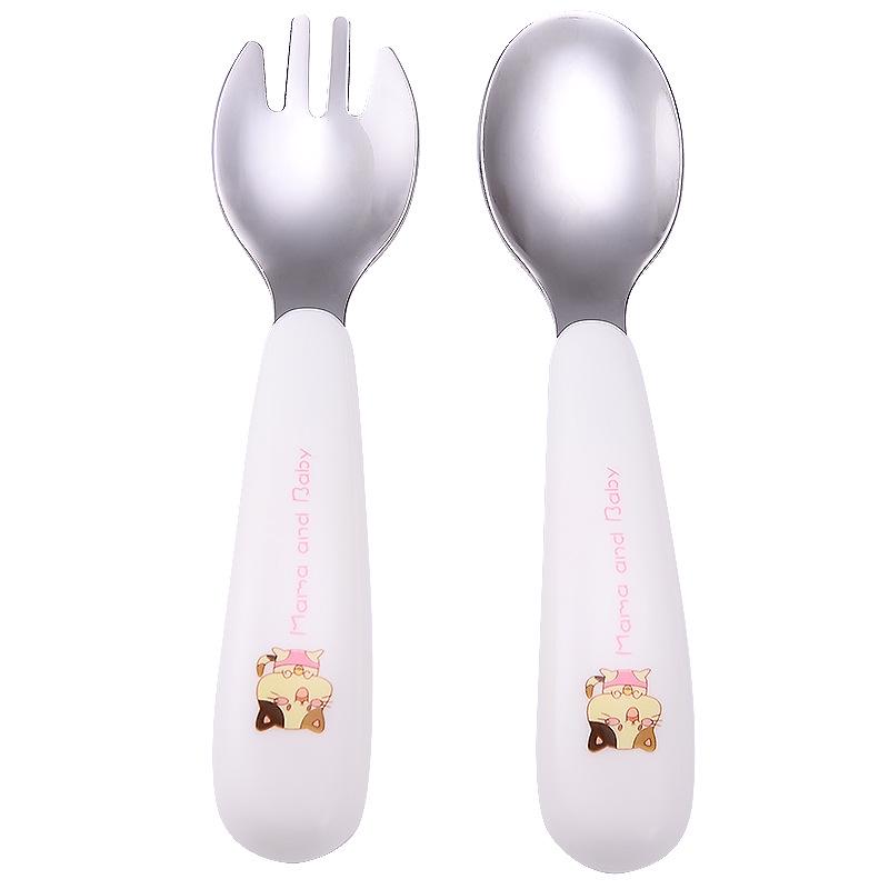 304 Stainless Steel Children's Cartoon Cutlery Set: Baby Feeding Spoon & Fork, Training Spoon & Fork