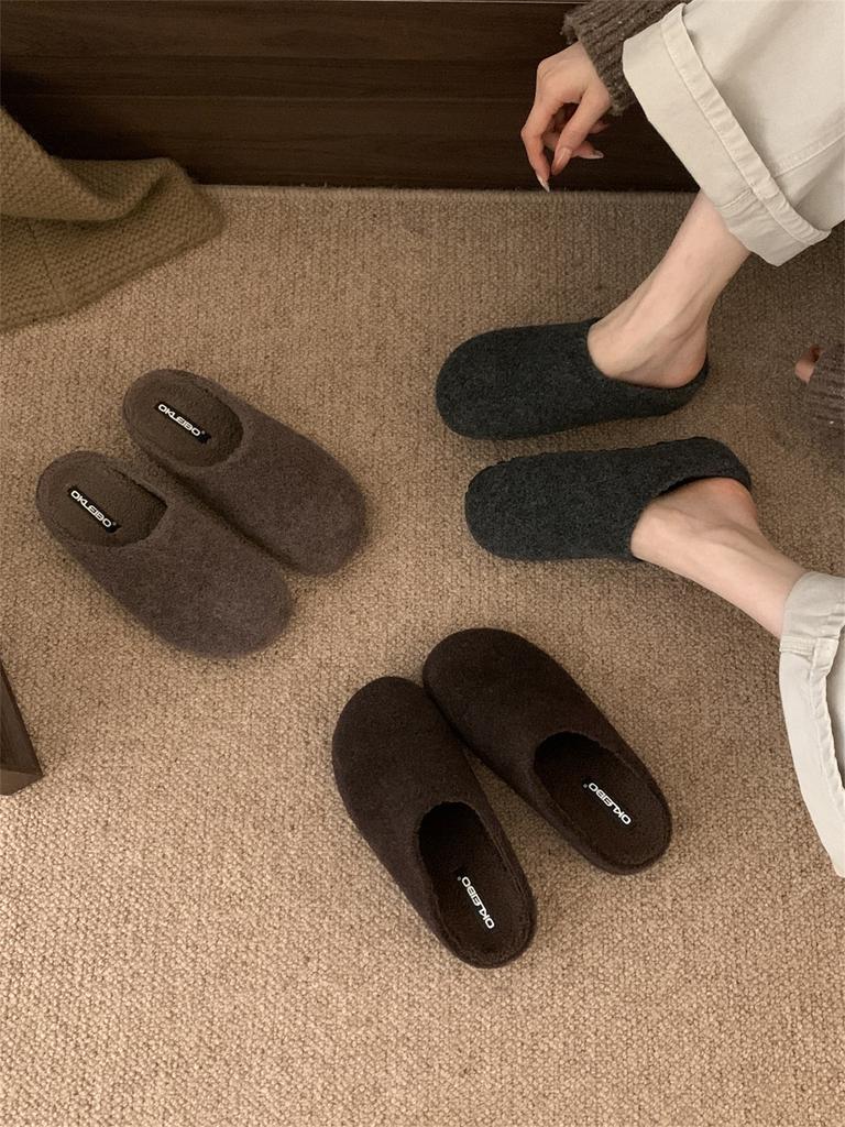 5CM Inner Height Increase, Gray Woolen Birkenstocks, Small Potatoes with Plush To Keep Warm, One Pedal Bag Head and Half Drag, Hairy Shoes for Women