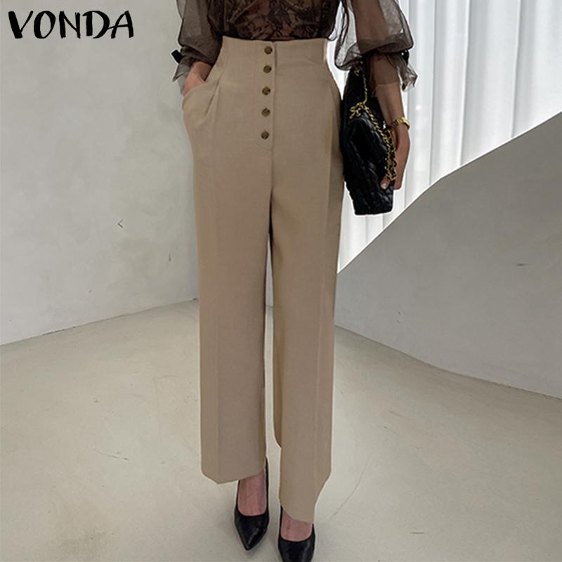 

VONDA Весенние Женские Однотонные Длинные Брюки Пуговицы Стильные Повседневные Брюки