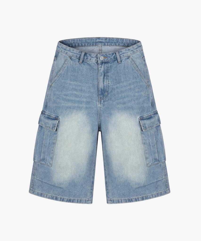 Santokalle Vintage Washed Big Pocket Bermuda Pants (Medium Blue)
