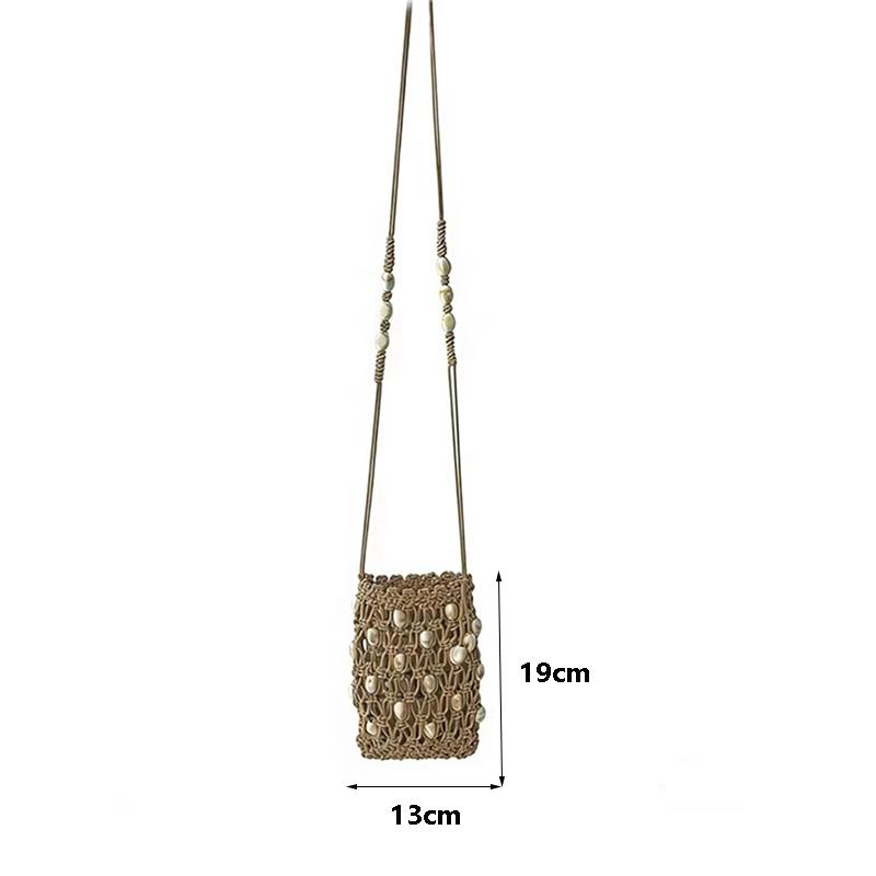 Yogodlns Modna torebka na telefon crossbody z wycięciami Ręcznie robiona Wszechstronna torebka z koralikami Codzienna Lekka torba na ramię dla kobiet