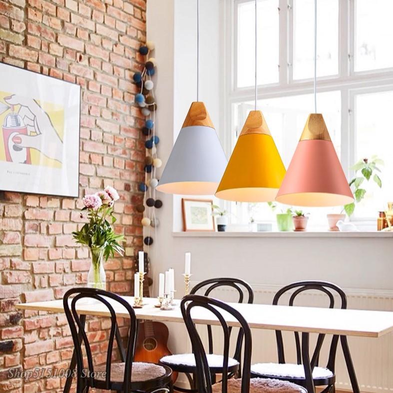 Nordic LED Wood Pendant Light Dining Room Pendant Lamp Modern Colorful Restaurant Kitchen Coffee Bedroom Loft Hanglamp Luminaire