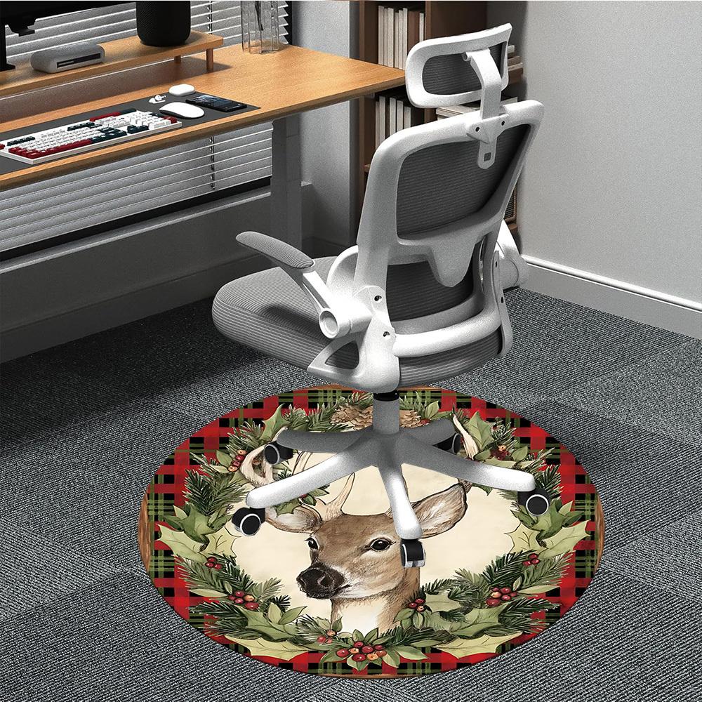 

1PC Christmas Deer Chair Carpet for Office, Indoor Non-Slip Washable Carpet, Soft Comfortable Mat For Office Room yy250930171 80cm by 80cm