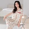Pajamas women's summer cotton short-sleeved trousers thin summer 1011 new large-size summer cardigan loungewear