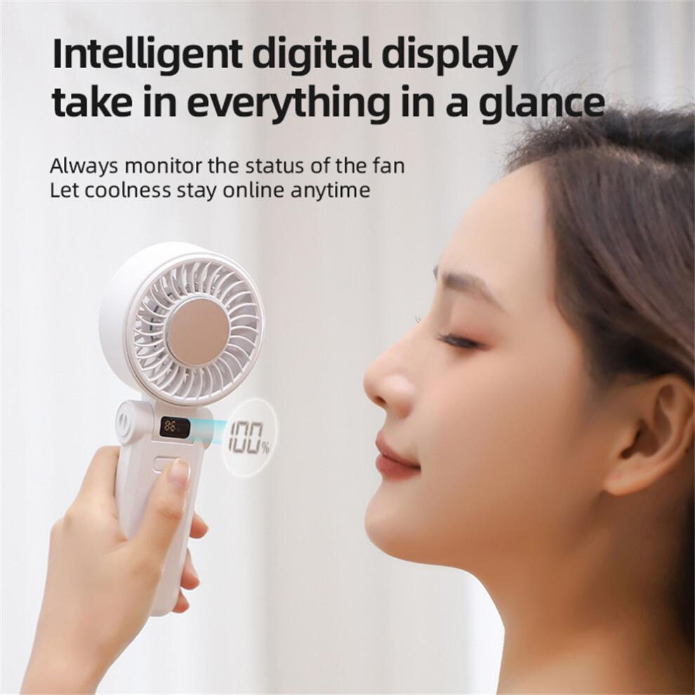 (White) Z35 Folding Cooling Fan USB Rechargeable Handheld Fan with Digital Display/5 Speed Settings