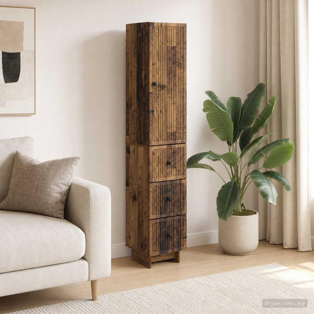 2 Piece Cabinet Set Reclaimed Wood Look 33 x 34.5 x 90 cm Particleboard