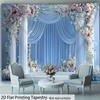 Blue Floral Wedding Tapestry, Curtain Column Background Cloth, Romantic Party Backdrop