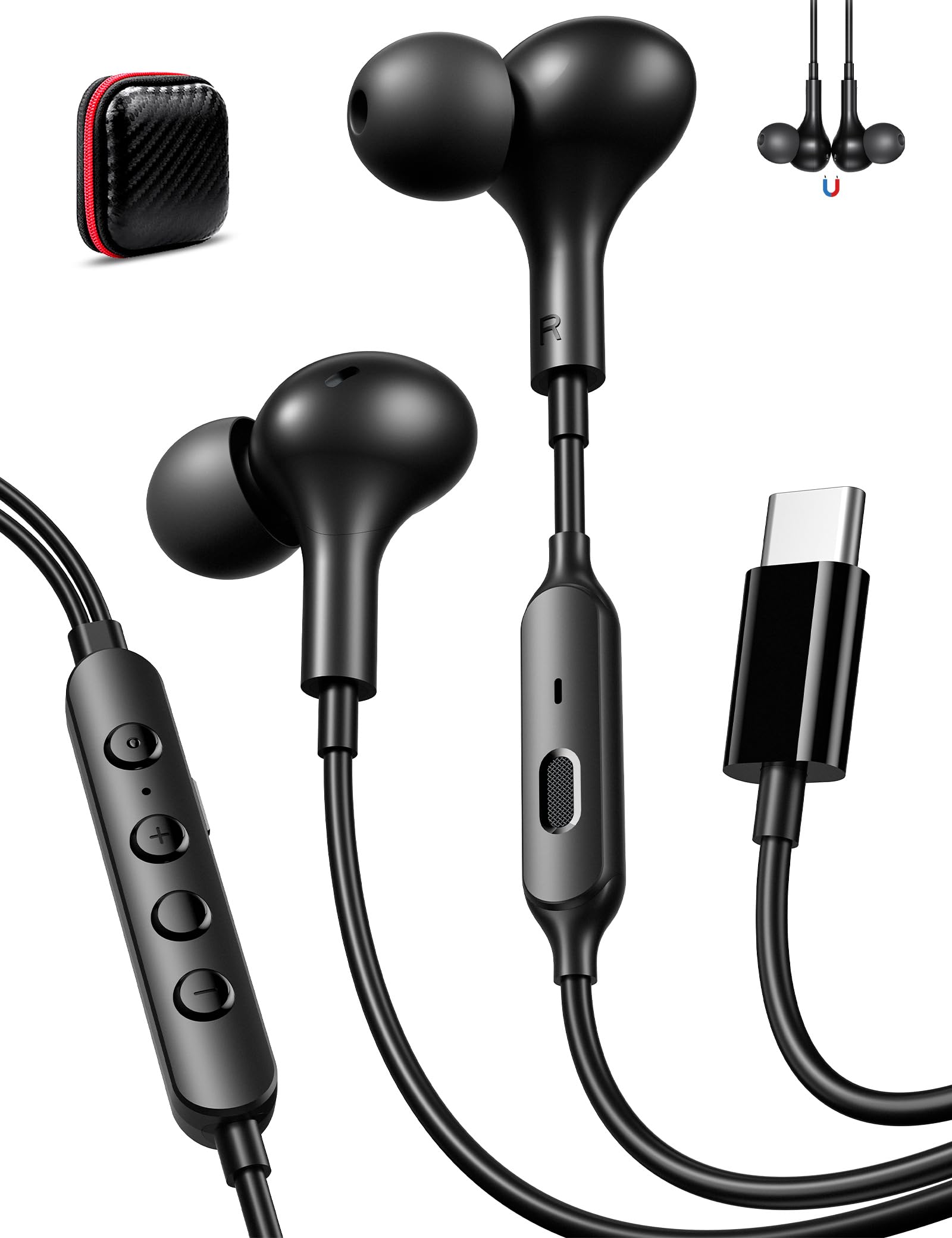 Wired Type-C Earphones with Mic, Voice