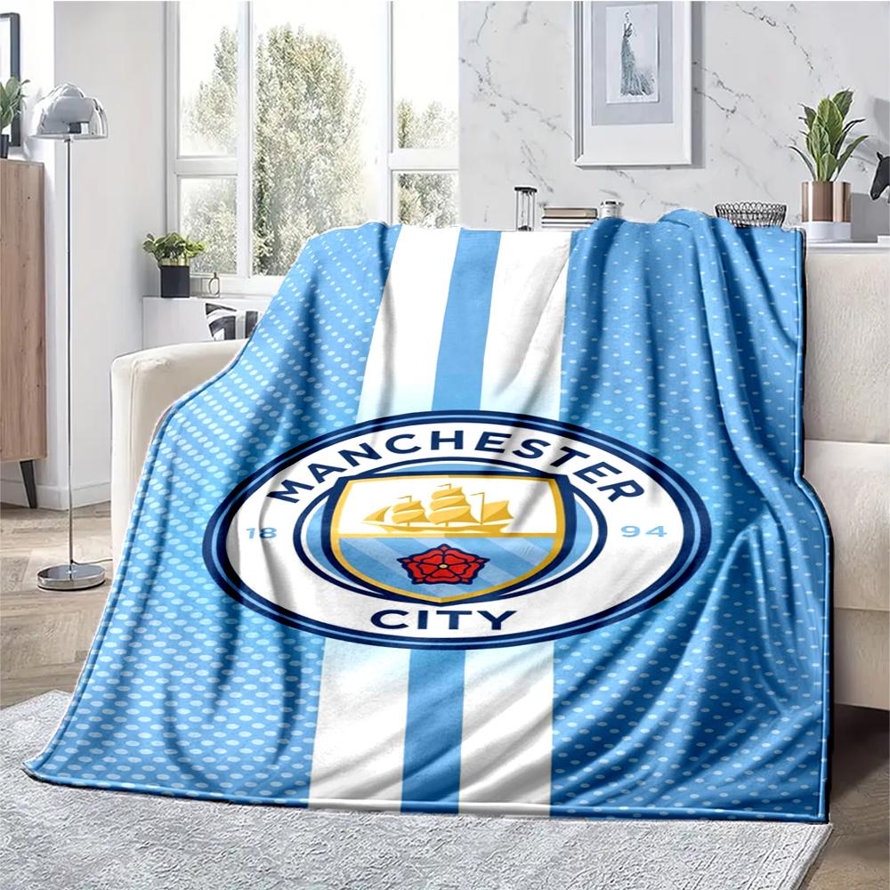 Manchester City Theme Printed Blanket - Perfect for Couch, Bed, Travel & Outdoor Use | Machine Washable, Cozy & Durable.