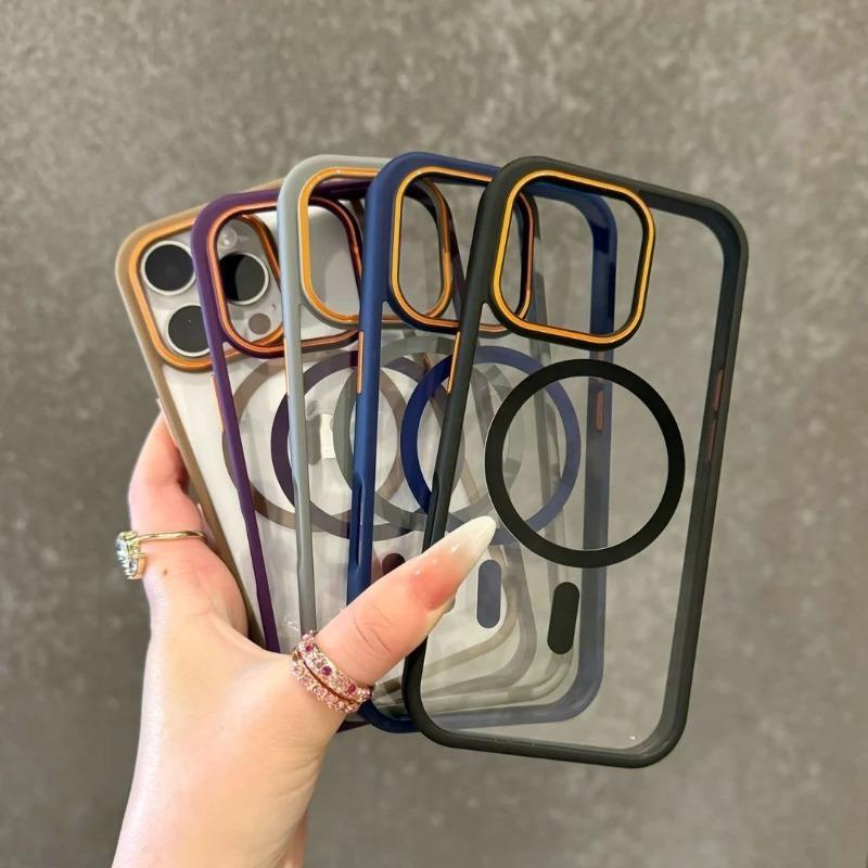 Luxury Transparent Magsasfe Case For 16 15 14 Plus 11 13 12 Pro Max Color Bumper Shockproof Magnet Wireless Charge Cover